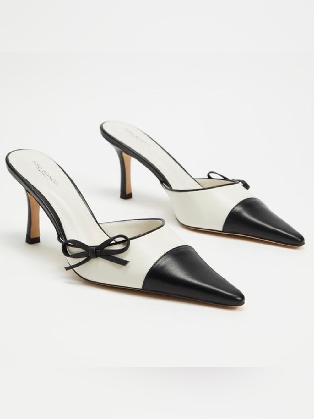 Tony Bianco Shirley Mules in Bone & Black 10 Womens High Heels kitten heel
